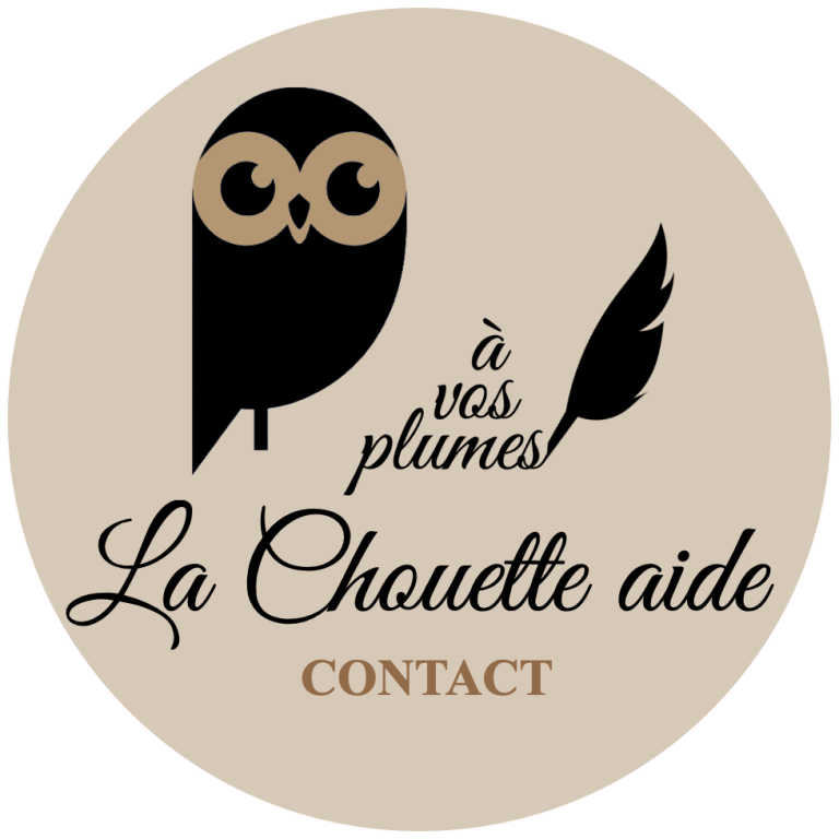 Contact Logo de La Chouette Aide avec le texte "à vos plumes, réponse à vos questions".